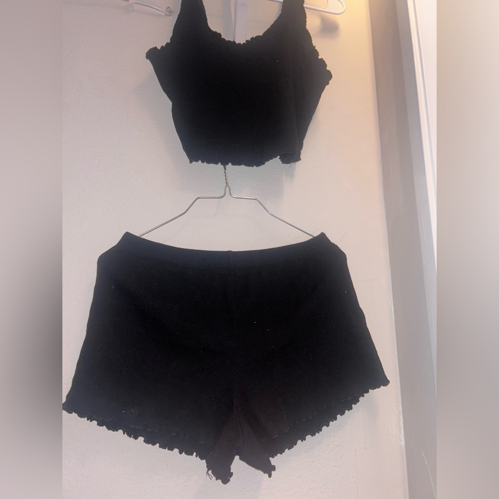 Black crop top and shorts set